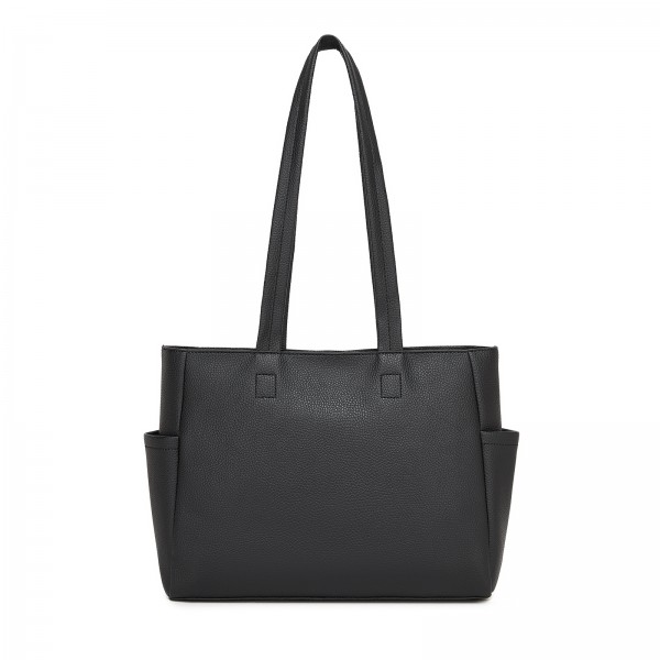 HBM2618 - Miss Lulu Women’s Large Capacity PVC Tote Bag, 13‑inch Tablet Compartment, Commute & Shopping Handbag - Black