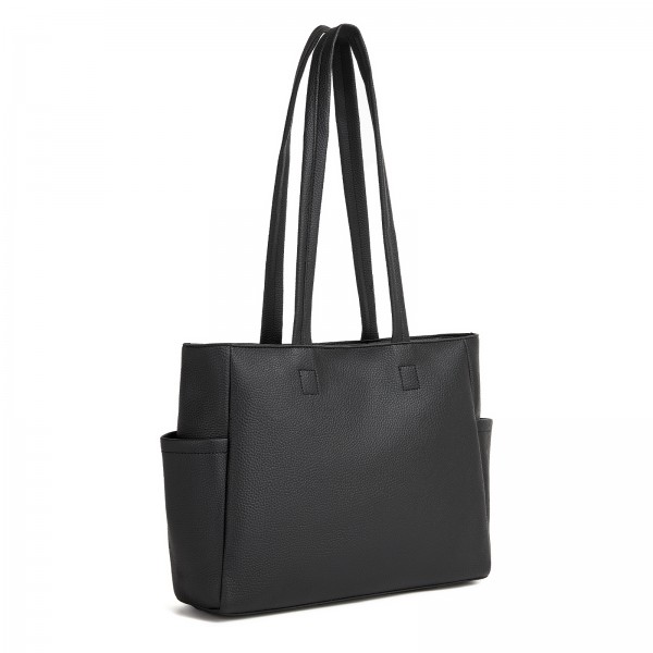 HBM2618 - Miss Lulu Women’s Large Capacity PVC Tote Bag, 13‑inch Tablet Compartment, Commute & Shopping Handbag - Black