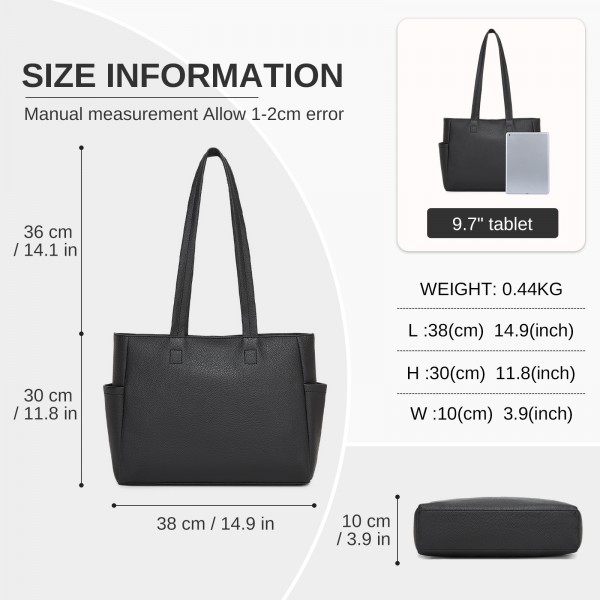 HBM2618 - Miss Lulu Women’s Large Capacity PVC Tote Bag, 13‑inch Tablet Compartment, Commute & Shopping Handbag - Black