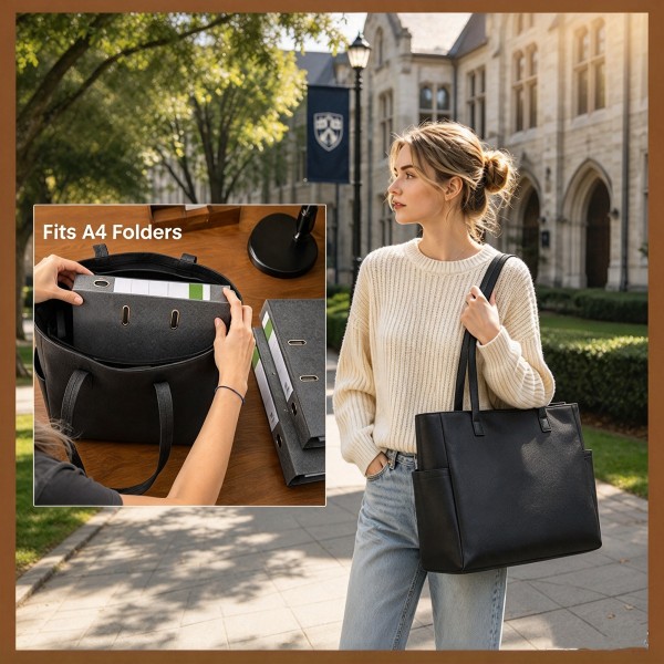 HBM2618 - Miss Lulu Women’s Large Capacity PVC Tote Bag, 13‑inch Tablet Compartment, Commute & Shopping Handbag - Black