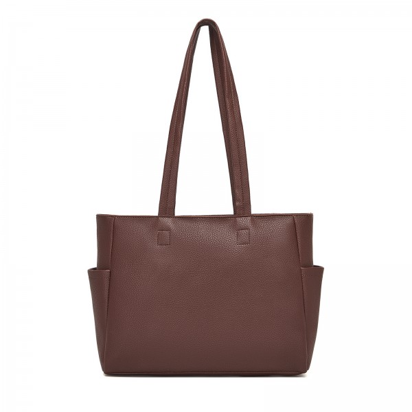 HBM2618 - Miss Lulu Women’s Large Capacity PVC Tote Bag, 13‑inch Tablet Compartment, Commute & Shopping Handbag - Brown