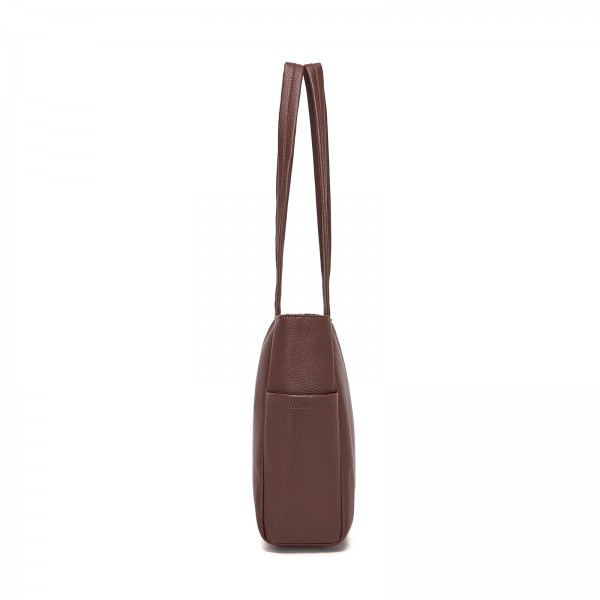 HBM2618 - Miss Lulu Women’s Large Capacity PVC Tote Bag, 13‑inch Tablet Compartment, Commute & Shopping Handbag - Brown