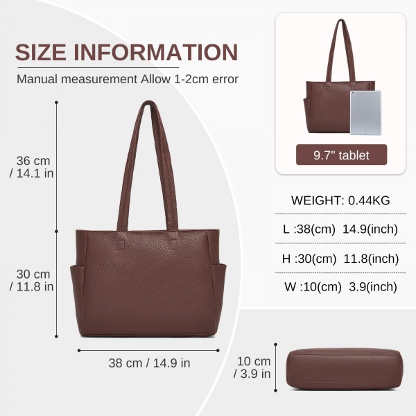 HBM2618 - Miss Lulu Women’s Large Capacity PVC Tote Bag, 13‑inch Tablet Compartment, Commute & Shopping Handbag - Brown