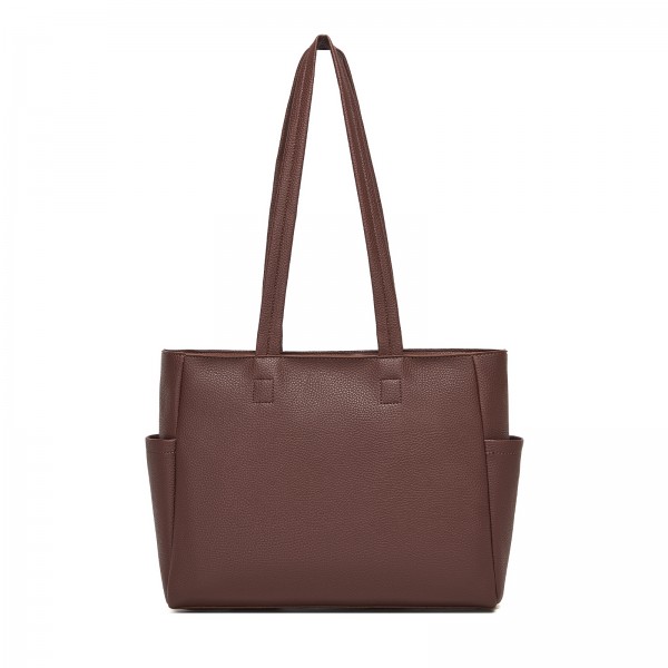 HBM2618 - Miss Lulu Women’s Large Capacity PVC Tote Bag, 13‑inch Tablet Compartment, Commute & Shopping Handbag - Brown