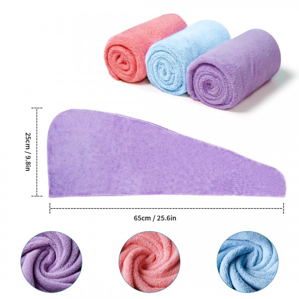 Miss Lulu - 3 Pack Absorbent Microfibre Hair Turban With Button Design