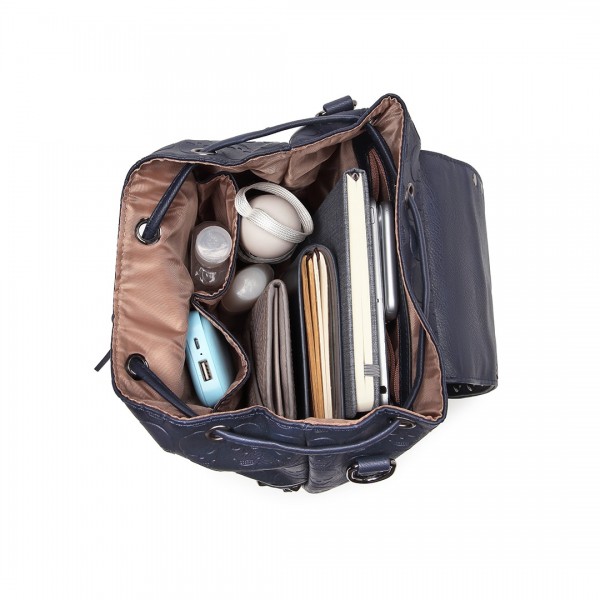 L1414 - Miss Lulu Skull Studded Backpack Shoulder Bag - Navy