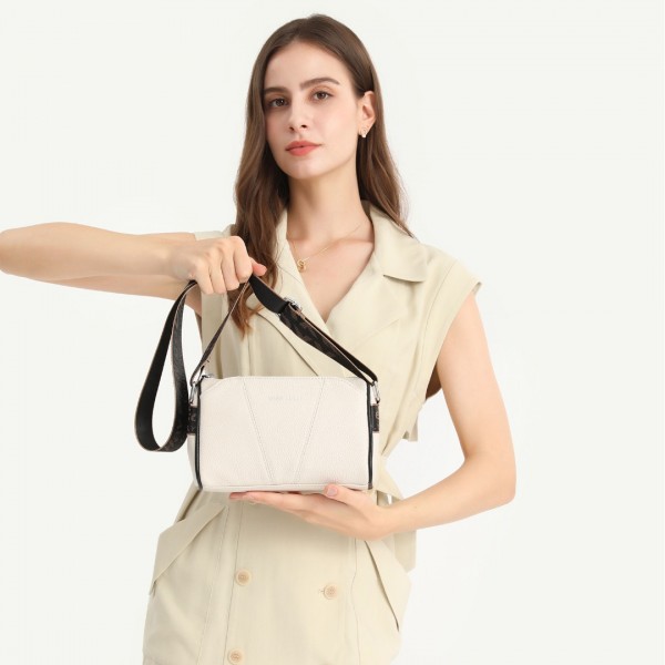 L2310 - Miss Lulu Simple And Elegant Wide Strap Genuine Leather Crossbody Bag - Khaki