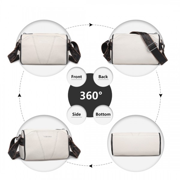 L2310 - Miss Lulu Simple And Elegant Wide Strap Genuine Leather Crossbody Bag - Beige