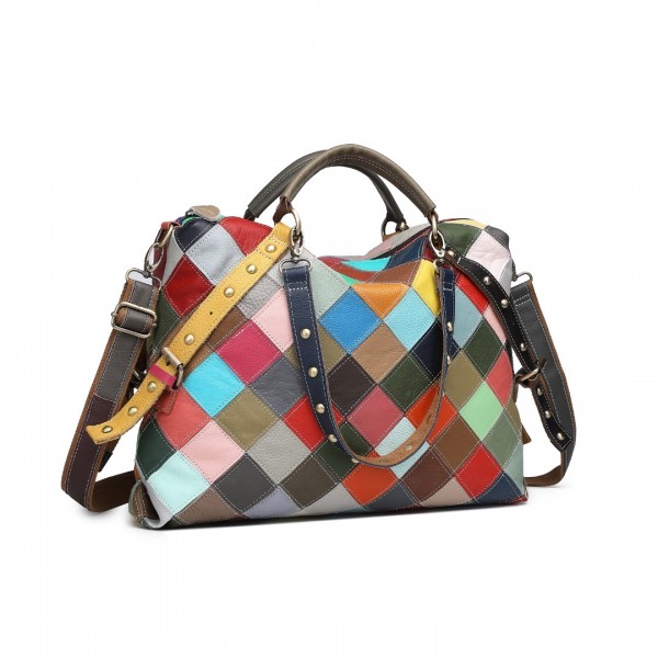 L2331 - Miss Lulu Echtes Leder Exquisit Patchwork Farbe Handtasche - Mehrfarbig