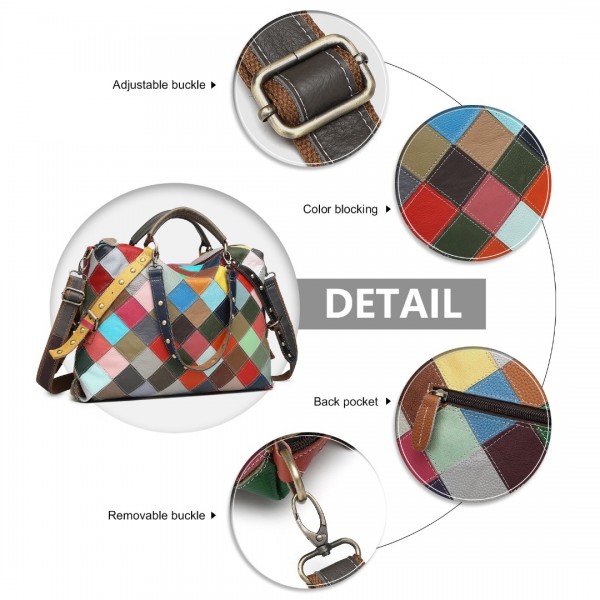 L2331 - Miss Lulu Genuine Leather Exquisite Patchwork Colour Handbag - Multi Colour
