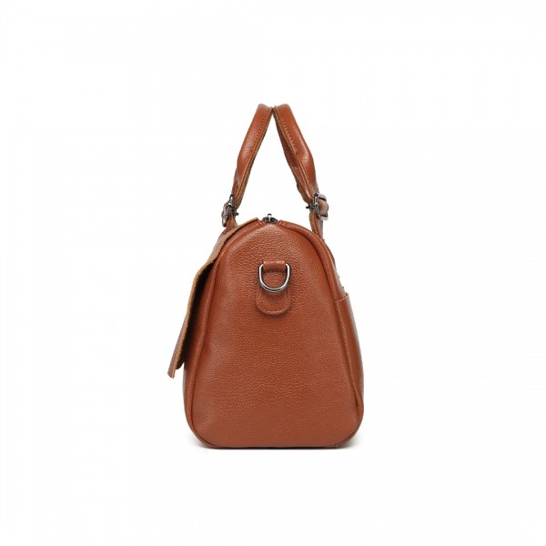 L2332 - Miss Lulu Perfect Fusion of Genuine and PU Leather Women's Tote Crossbody Bag - Brown