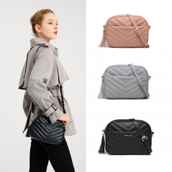 LA2119 - Miss LuLu Lightweight Quilted Leather Cross body Bag - Pink