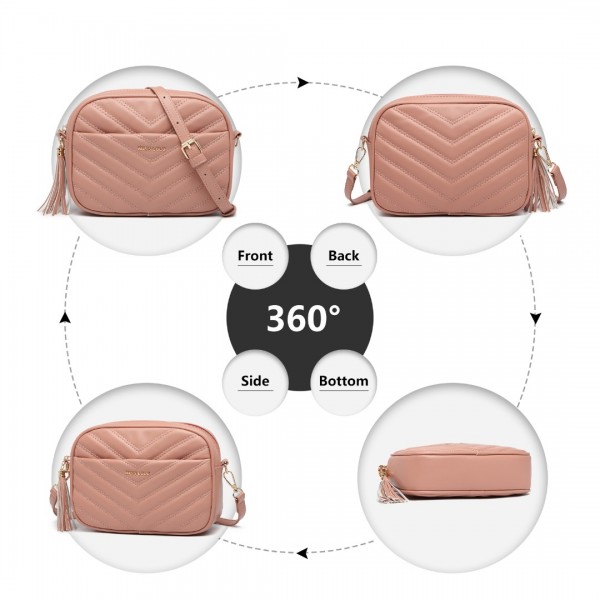 LA2119 - Miss LuLu Lightweight Quilted Leather Cross body Bag - Pink