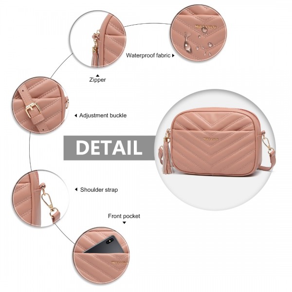 LA2119 - Miss LuLu Lightweight Quilted Leather Cross body Bag - Pink