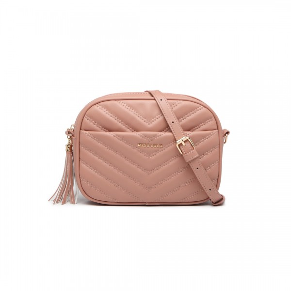 LA2119 - Miss LuLu Lightweight Quilted Leather Cross body Bag - Pink