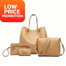 LB1937 - MISS LULU 4 PIECE SET SHOULDER TOTE HANDBAG - BEIGE