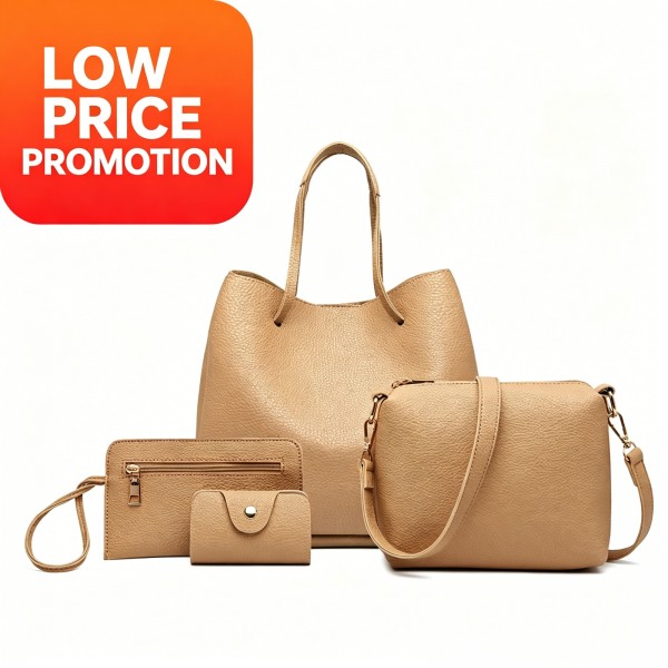 LB1937 - MISS LULU 4 PIECE SET SHOULDER TOTE HANDBAG - BEIGE LB1937 - MISS LULU 4 PIECE SET SHOULDER TOTE HANDBAG - BEIGE