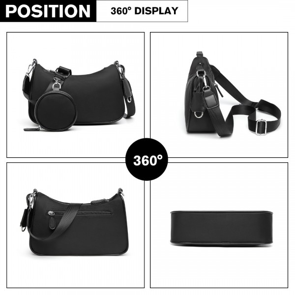 LB2060 - Miss Lulu Cross-Body Handbag with a Detachable Pouch - Black