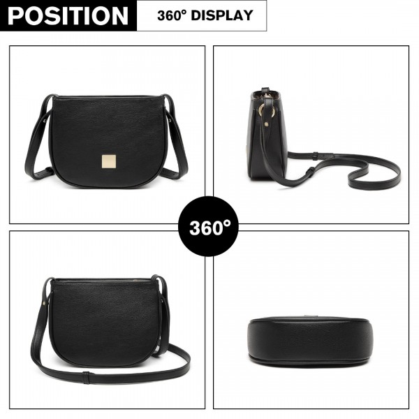 LB2102 - Miss Lulu Simple Cross-Body Handbag - Black