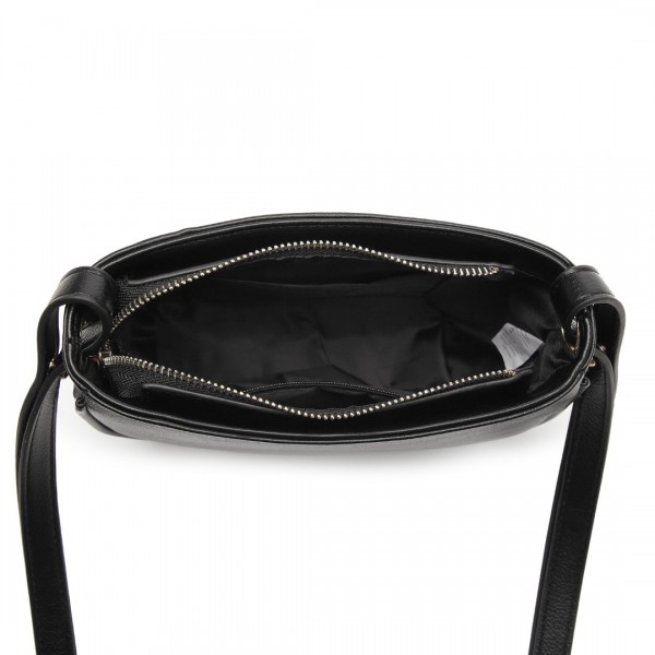 LB2102 - Miss Lulu Simple Cross-Body Handbag - Black