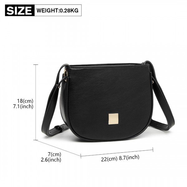 LB2102 - Miss Lulu Simple Cross-Body Handbag - Black