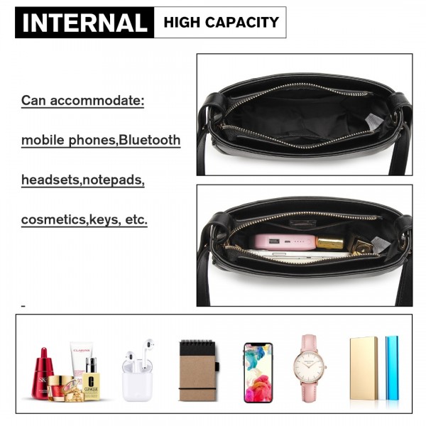 LB2102 - Miss Lulu Simple Cross-Body Handbag - Black