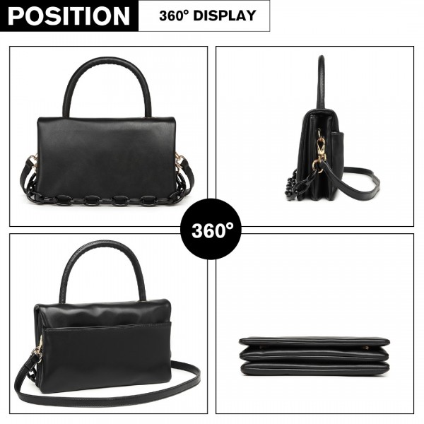 LB2122 - Miss Lulu Personality Versatile Chain Handbag Crossbody Bag - Black