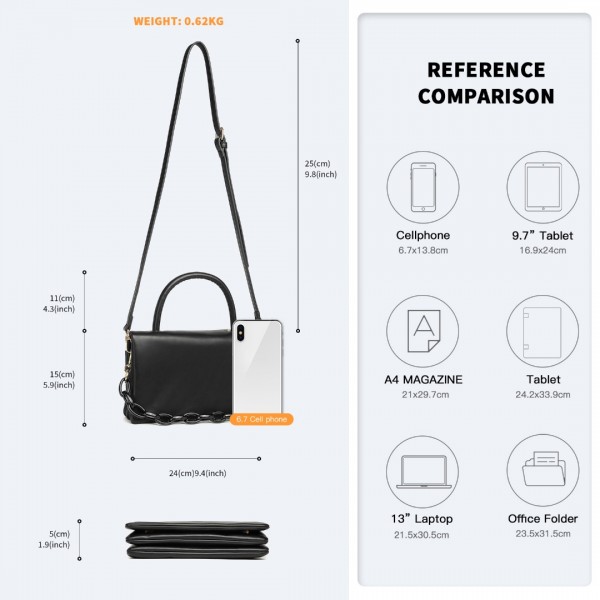 LB2122 - Miss Lulu Personality Versatile Chain Handbag Crossbody Bag - Black