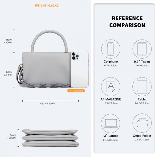 LB2122 - Miss Lulu Personality Versatile Chain Handbag Crossbody Bag - Grey