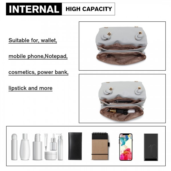 LB2122 - Miss Lulu Personality Versatile Chain Handbag Crossbody Bag - Grey