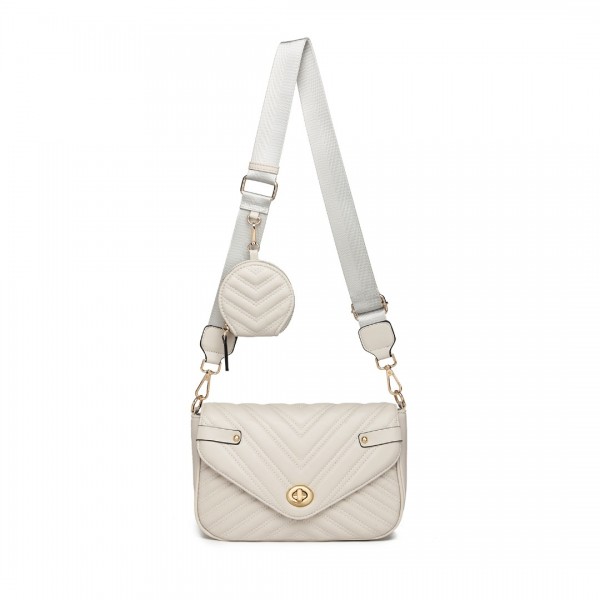 LB2138 - Miss Lulu V-quilted Flap Leather Shoulder Bag - Grey