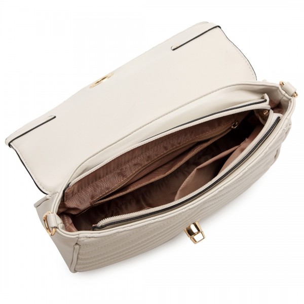 LB2138 - Miss Lulu V-quilted Flap Leather Shoulder Bag - Grey