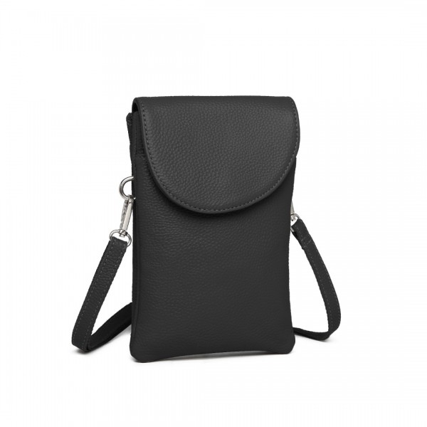 LB2140 - Miss Lulu Touch Screen Genuine Leather Small Crossbody Bag - Black