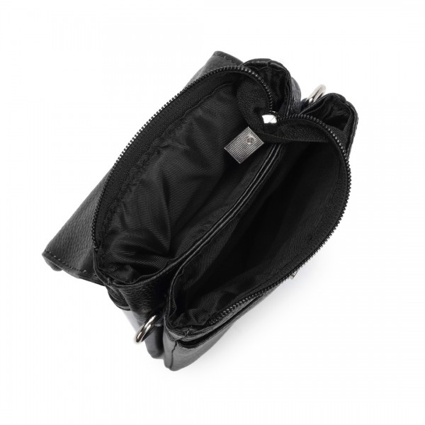 LB2140 - Miss Lulu Touch Screen Genuine Leather Small Crossbody Bag - Black