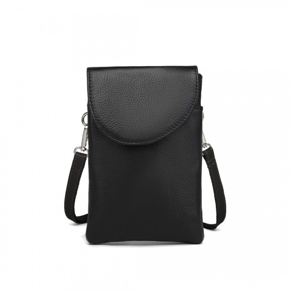 LB2140 - Miss Lulu Touch Screen Genuine Leather Small Crossbody Bag - Black