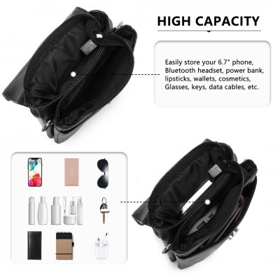 wallet touch screen phone bag uk LB2140 Miss Lulu Touch Screen Genuine Leather Small Crossbody Bag Black