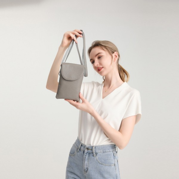 LB2140 - Miss Lulu Touch Screen Genuine Leather Small Crossbody Bag - Black
