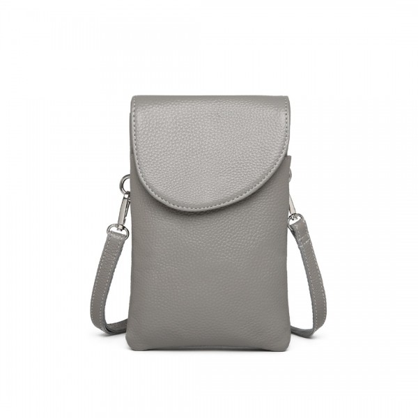 LB2140 - Miss Lulu Touch Screen Genuine Leather Small Crossbody Bag - Grey