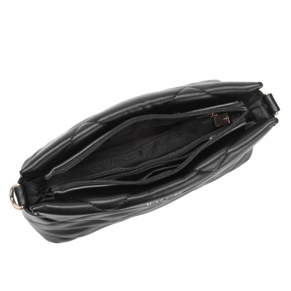 LB2237 - Miss Lulu PU Leather Rhombus Shoulder Bag - Black