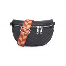 LB2307 - Miss Lulu Wide Strap Bum Bag Lightweight Adjustable Waist Bag - Black