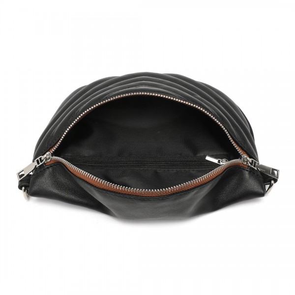 LB2307 - Miss Lulu Wide Strap Bum Bag Lightweight Adjustable Waist Bag - Black And Brown