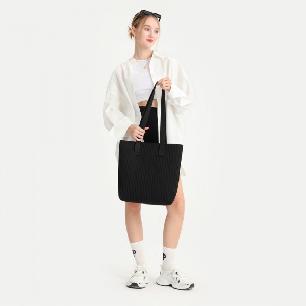 LB2326 - Miss Lulu Large Capacity Polyester Tote Shopping Bag - Black
