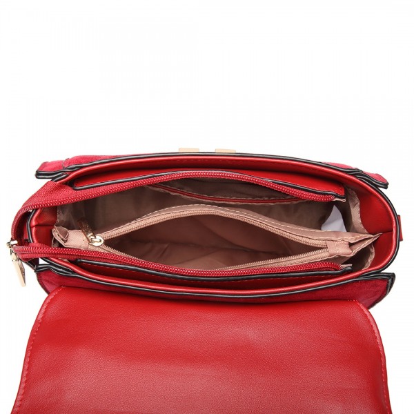 LB6872 - Miss Lulu Matte PU-Leder Midi Handtasche Umhängetasche - Rot