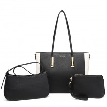 LD2218 - Miss Lulu 3 Stück Kontrast Leder Einkaufstaschen-Set - Schwarz