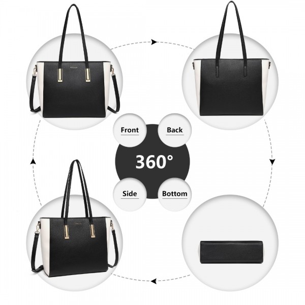 LD2218 - Miss Lulu 3 Stück Kontrast Leder Einkaufstaschen-Set - Schwarz