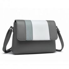 LD2251 - Miss Lulu PU Leather Colour Block Shoulder Bag - Grey