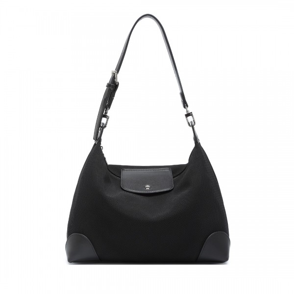 LD2364 - Miss Lulu Lightweight Chic Mesh Casual Shoulder Bag With Protective PU Accents - Black