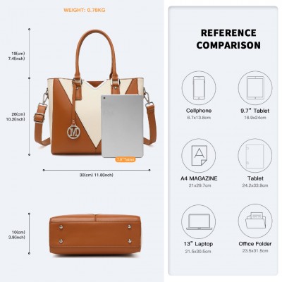 LG1641 - Miss Lulu V-Form Schulterhandtasche in Lederoptik - Braun 