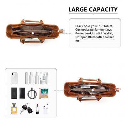 LG1641 - Miss Lulu V-Form Schulterhandtasche in Lederoptik - Braun 