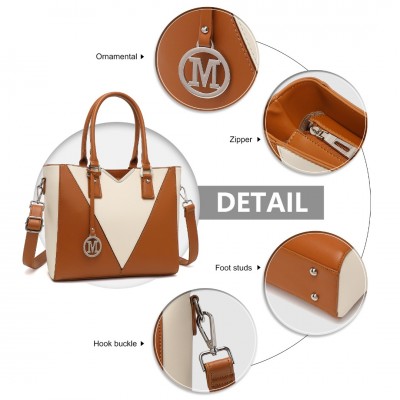 LG1641 - Miss Lulu V-Form Schulterhandtasche in Lederoptik - Braun 